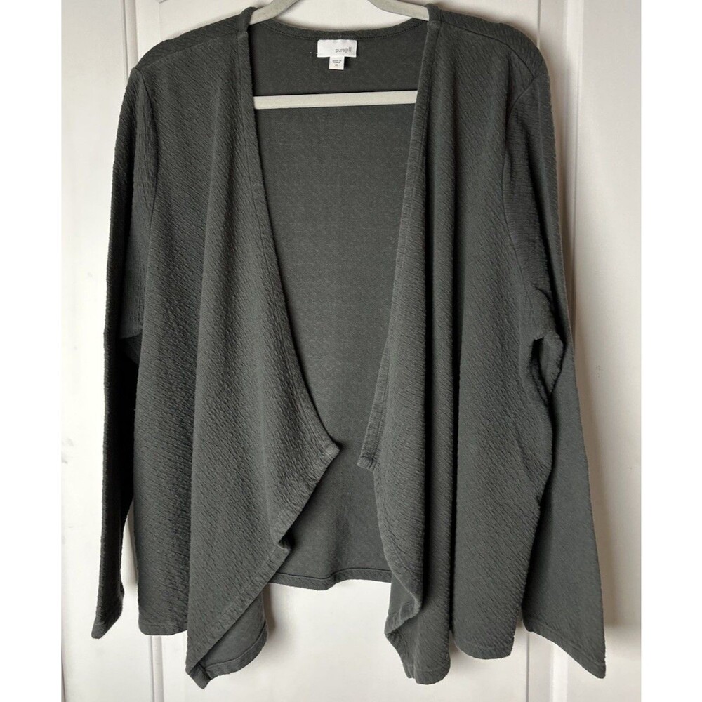 Pure Jill Open-front Cardigan Olive Green Soft Textured Knit Draped Front XL